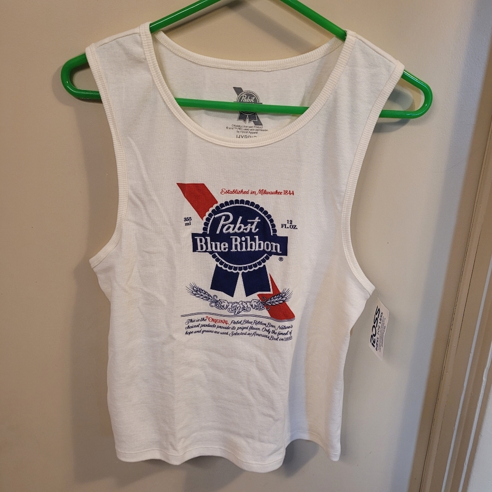 Pabst Blue Ribbon Women's White Tank Top Sz XL RUNS SMALL, BRAND NEW